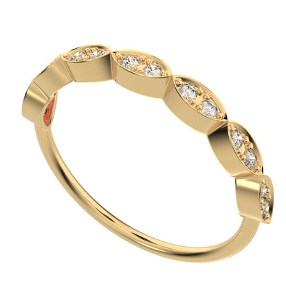 0.14Ct Round Cut Simulated Clear Diamond dainty Minimalist Half Eternity Stackable eye 14K / 18K Solid Yellow Gold everyday wedding band