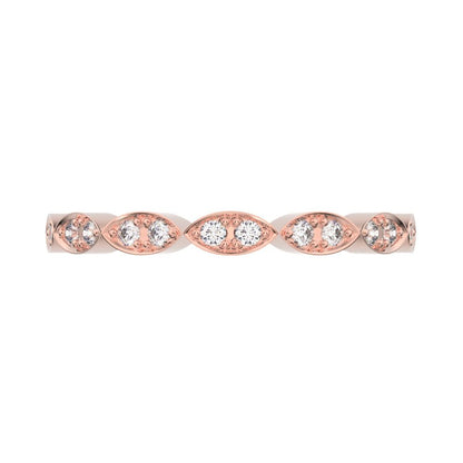 0.14Ct Round Cut Simulated Clear Diamond dainty Minimalist Half Eternity Stackable eye 14K / 18K Solid Rose Gold everyday wedding band