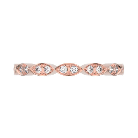 0.14Ct Round Cut Simulated Clear Diamond dainty Minimalist Half Eternity Stackable eye 14K / 18K Solid Rose Gold everyday wedding band