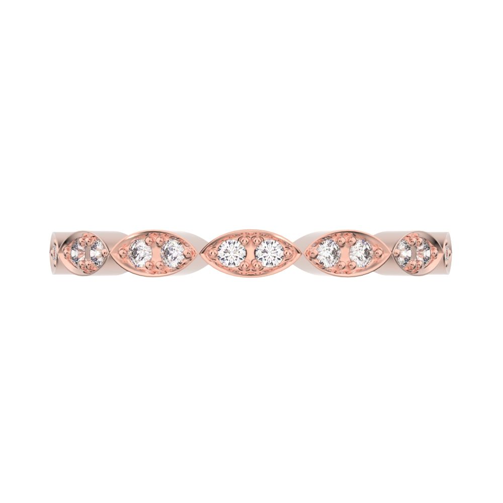 0.14 ct Round Cut Moissanite dainty Minimalist Half Eternity Stackable vintage eye 14K / 18K Solid Rose Gold everyday wedding band