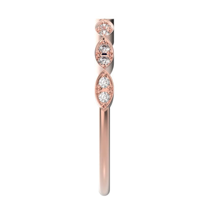 0.14Ct Round Cut Simulated Clear Diamond dainty Minimalist Half Eternity Stackable eye 14K / 18K Solid Rose Gold everyday wedding band