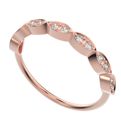 0.14Ct Round Cut Simulated Clear Diamond dainty Minimalist Half Eternity Stackable eye 14K / 18K Solid Rose Gold everyday wedding band
