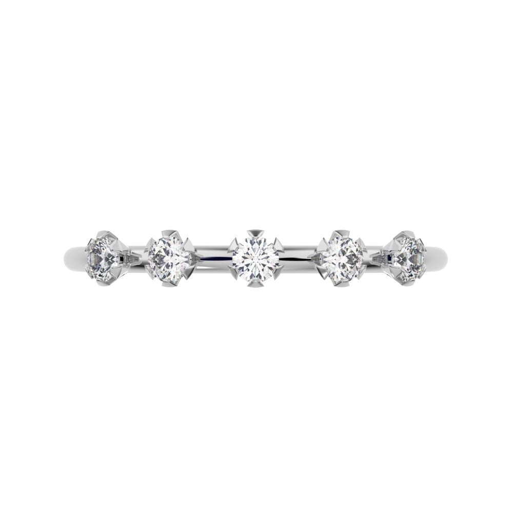 0.09 ct Round Cut Moissanite dainty Minimalist Half Eternity Stackable vintage light knot 14K / 18K Solid White Gold everyday wedding band