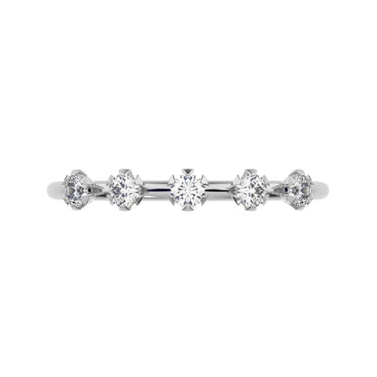 0.09 ct Round Cut Moissanite dainty Minimalist Half Eternity Stackable vintage light knot 14K / 18K Solid White Gold everyday wedding band