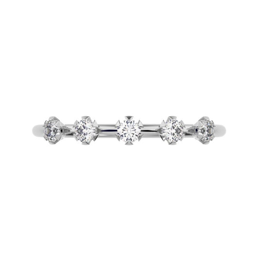 0.09 ct Round Cut Moissanite dainty Minimalist Half Eternity Stackable vintage light knot 14K / 18K Solid White Gold everyday wedding band