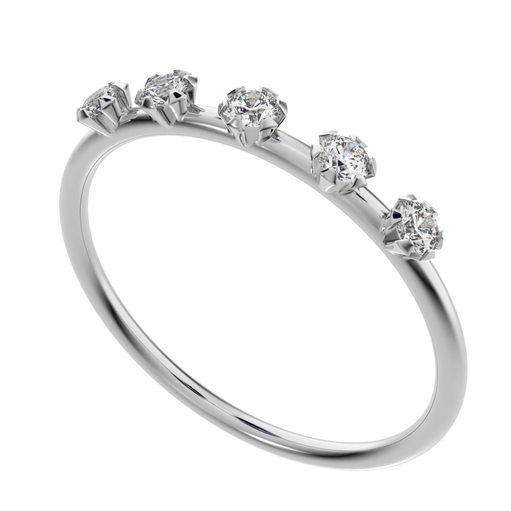 0.09Ct Round Cut Simulated Clear Diamond Minimalist Half Eternity Stackable light knot 14K / 18K Solid White Gold everyday wedding band