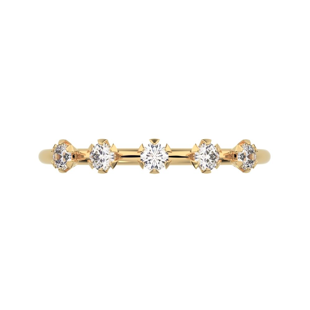 0.09 ct Round Cut Moissanite dainty Minimalist Half Eternity Stackable vintage light knot 14K / 18K Solid Yellow Gold everyday wedding band