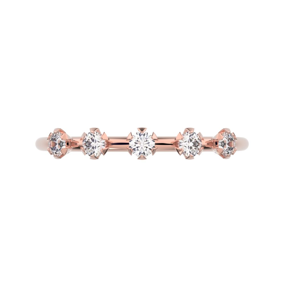 0.09Ct Round Cut Simulated Clear Diamond Minimalist Half Eternity Stackable light knot 14K / 18K Solid Rose Gold everyday wedding band