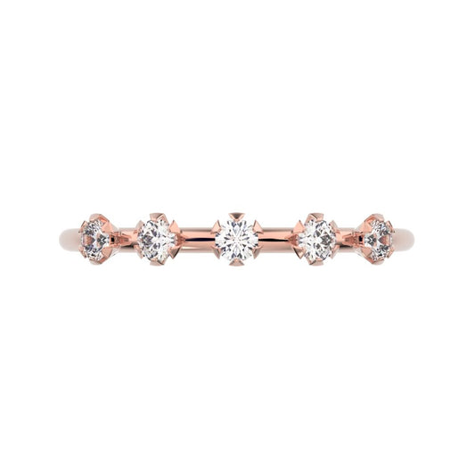 0.09Ct Round Cut Simulated Clear Diamond Minimalist Half Eternity Stackable light knot 14K / 18K Solid Rose Gold everyday wedding band