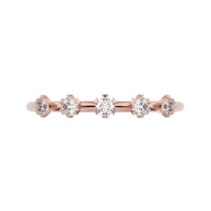 0.09 ct Round Cut Moissanite dainty Minimalist Half Eternity Stackable vintage light knot 14K / 18K Solid Rose Gold everyday wedding band
