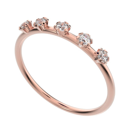 0.09 ct Round Cut Moissanite dainty Minimalist Half Eternity Stackable vintage light knot 14K / 18K Solid Rose Gold everyday wedding band