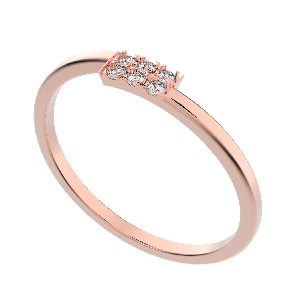 0.09 ct Round Cut Simulated Clear Diamond dainty Minimalist light cluster Stackable overlap 14K / 18K Solid Rose Gold everyday wedding band