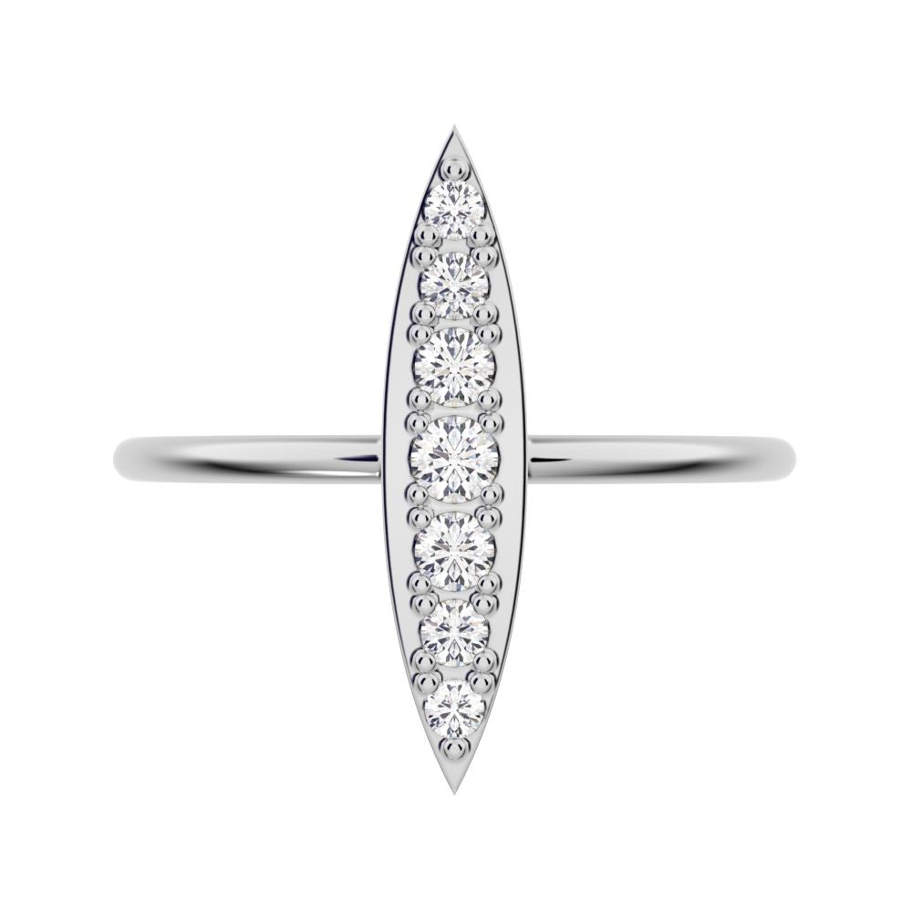 0.17 ct Round Cut Simulated Clear Diamond dainty Minimalist Marquise Shape Bar light cocktail 14K / 18K Solid White Gold everyday ring