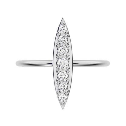 0.17 ct Round Cut Simulated Clear Diamond dainty Minimalist Marquise Shape Bar light cocktail 14K / 18K Solid White Gold everyday ring