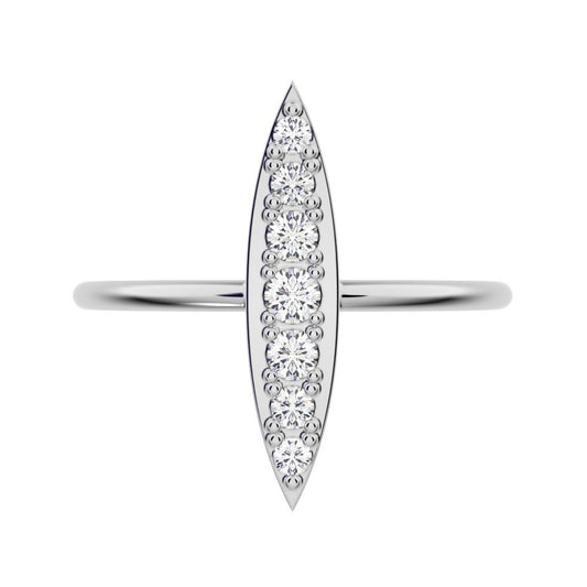 0.17 ct Round Cut Moissanite dainty Minimalist Marquise Shape Bar light cocktail 14K / 18K Solid White Gold everyday ring