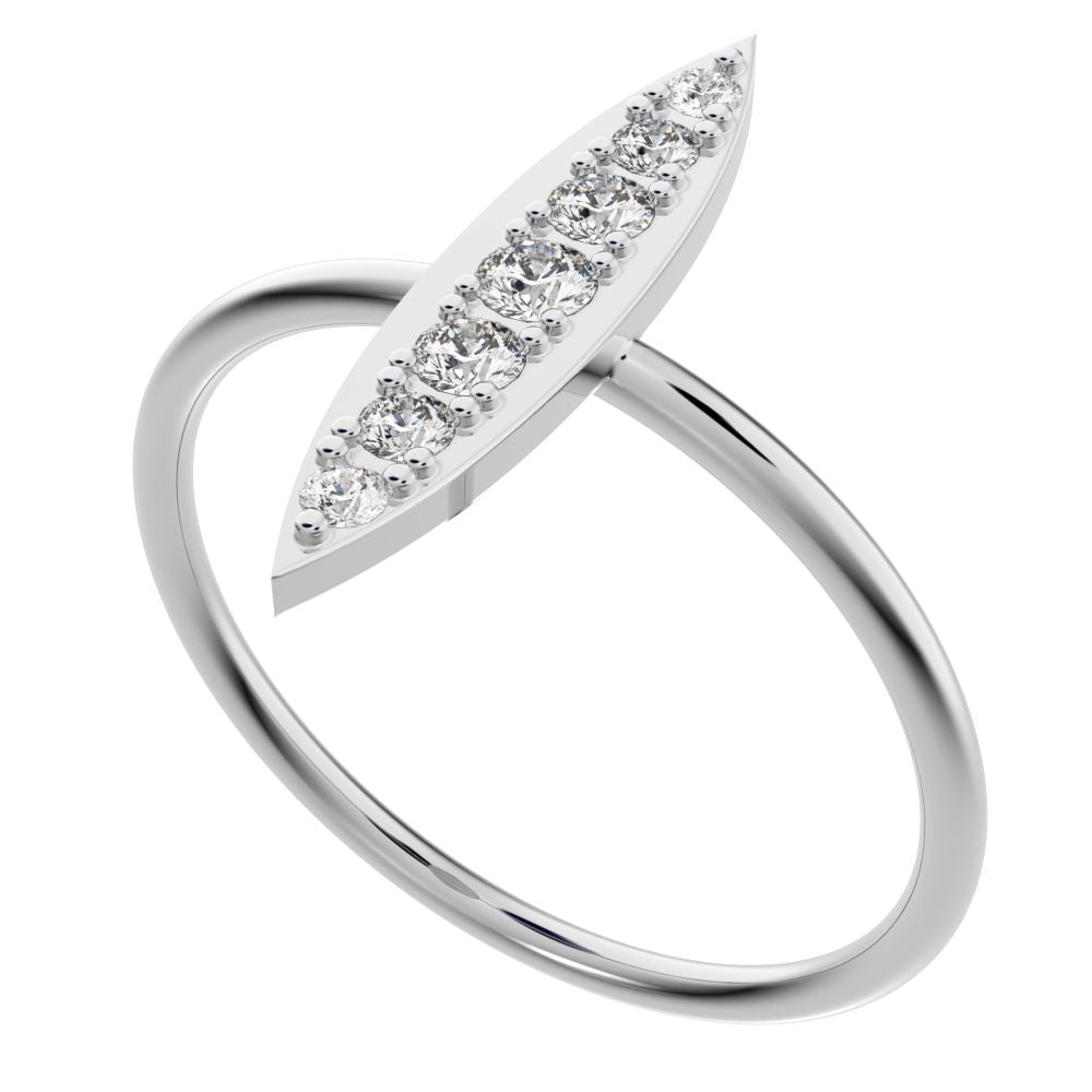 0.17 ct Round Cut Simulated Clear Diamond dainty Minimalist Marquise Shape Bar light cocktail 14K / 18K Solid White Gold everyday ring
