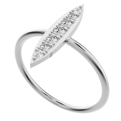0.17 ct Round Cut Simulated Clear Diamond dainty Minimalist Marquise Shape Bar light cocktail 14K / 18K Solid White Gold everyday ring