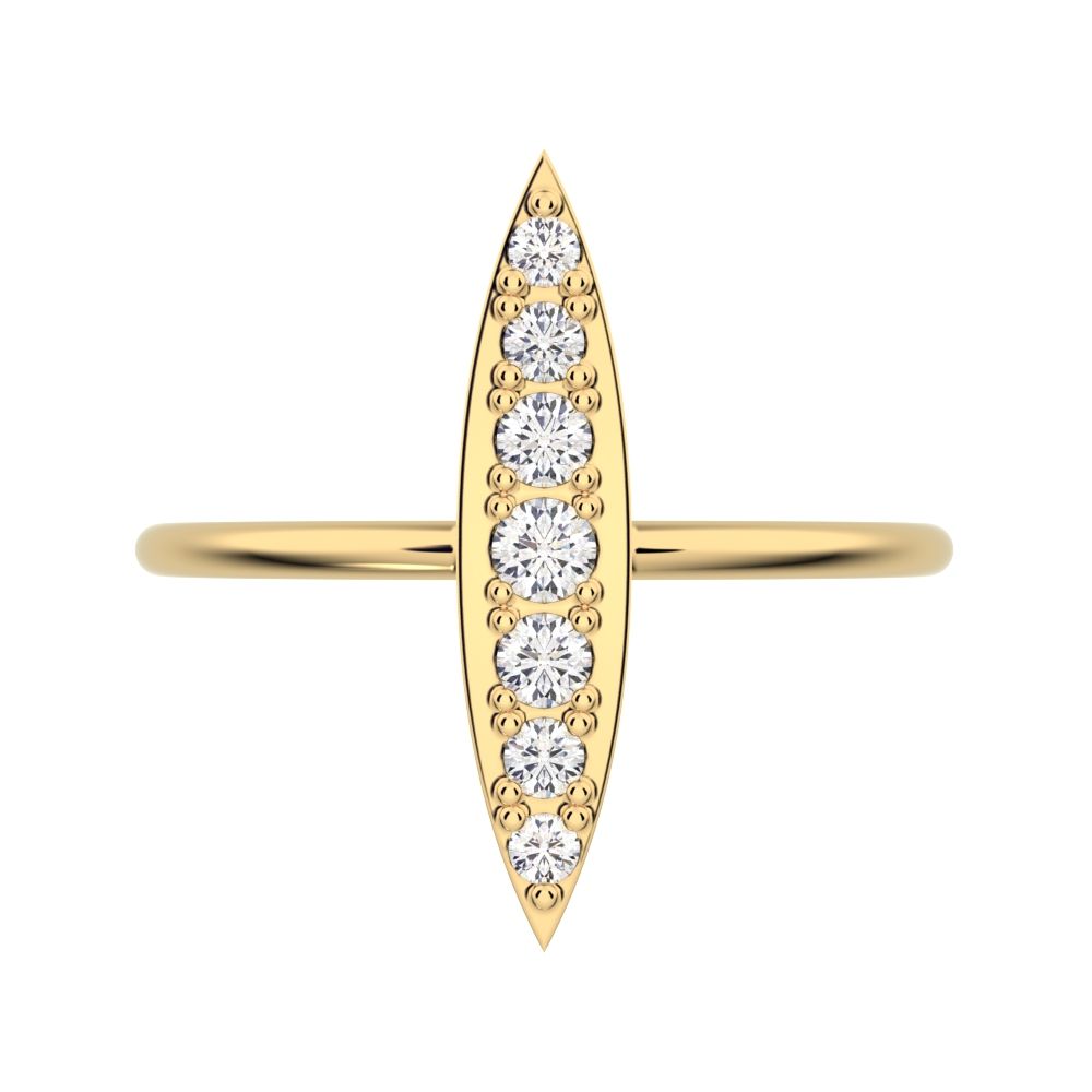 0.17 ct Round Cut Moissanite dainty Minimalist Marquise Shape Bar light cocktail 14K / 18K Solid Yellow Gold everyday ring