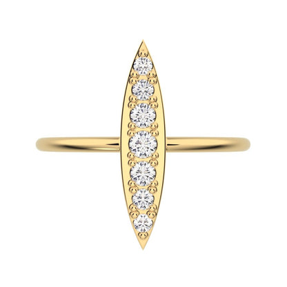 0.17 ct Round Cut Moissanite dainty Minimalist Marquise Shape Bar light cocktail 14K / 18K Solid Yellow Gold everyday ring
