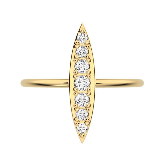 0.17 ct Round Cut Moissanite dainty Minimalist Marquise Shape Bar light cocktail 14K / 18K Solid Yellow Gold everyday ring