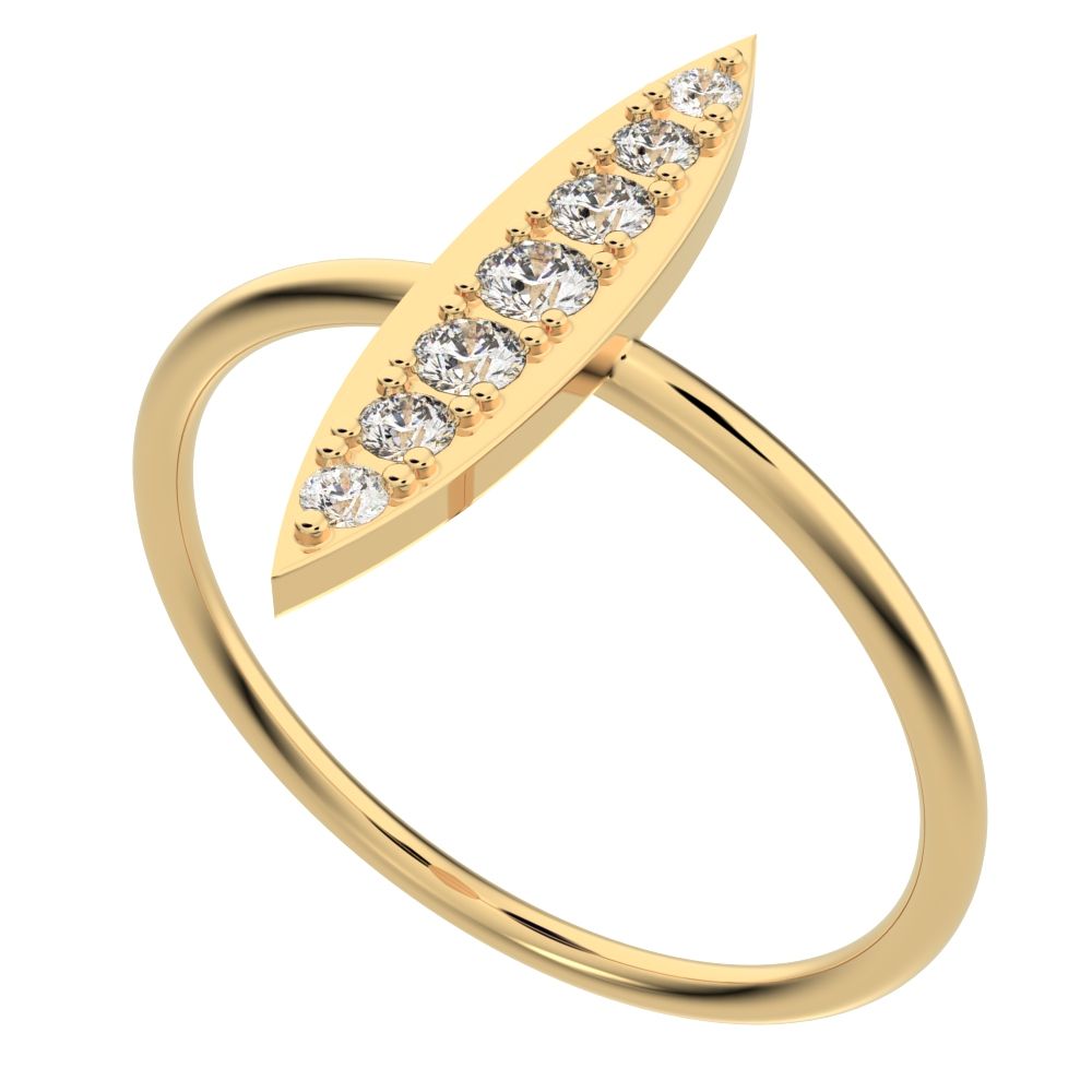 0.17 ct Round Cut Moissanite dainty Minimalist Marquise Shape Bar light cocktail 14K / 18K Solid Yellow Gold everyday ring