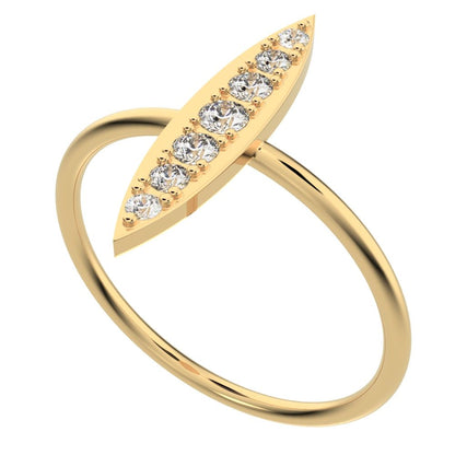 0.17 ct Round Cut Moissanite dainty Minimalist Marquise Shape Bar light cocktail 14K / 18K Solid Yellow Gold everyday ring