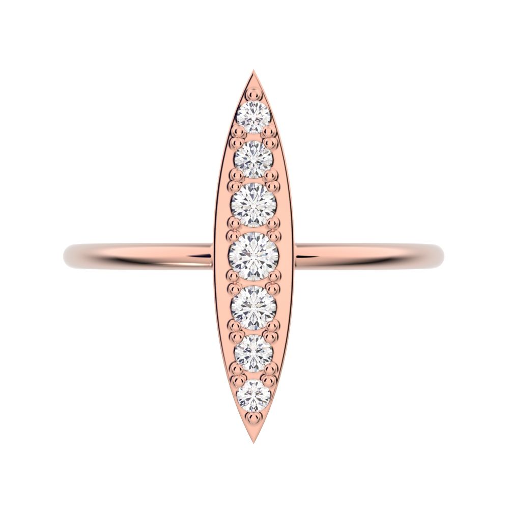 0.17 ct Round Cut Moissanite dainty Minimalist Marquise Shape Bar light cocktail 14K / 18K Solid Rose Gold everyday ring