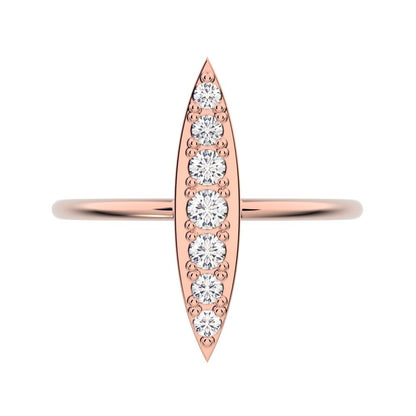 0.17 ct Round Cut Moissanite dainty Minimalist Marquise Shape Bar light cocktail 14K / 18K Solid Rose Gold everyday ring