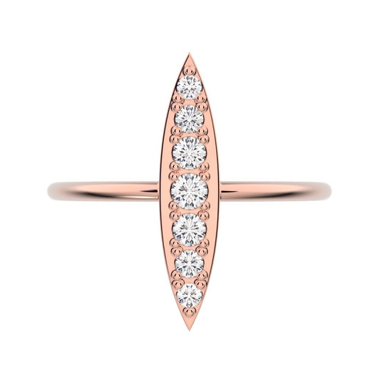 0.17 ct Round Cut Moissanite dainty Minimalist Marquise Shape Bar light cocktail 14K / 18K Solid Rose Gold everyday ring