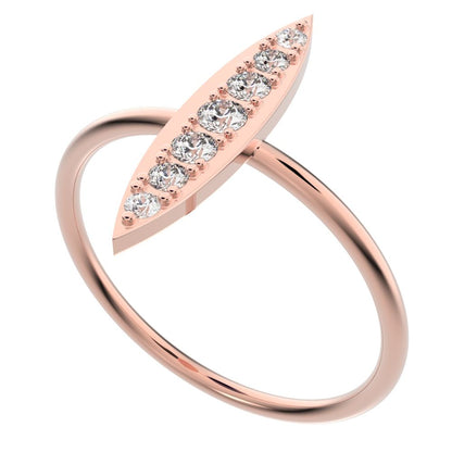 0.17 ct Round Cut Moissanite dainty Minimalist Marquise Shape Bar light cocktail 14K / 18K Solid Rose Gold everyday ring