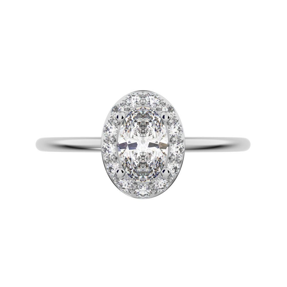 0.56 ct oval Cut Simulated Clear Diamond dainty Minimalist halo solitaire with accents cocktail 14K / 18K Solid White Gold everyday ring