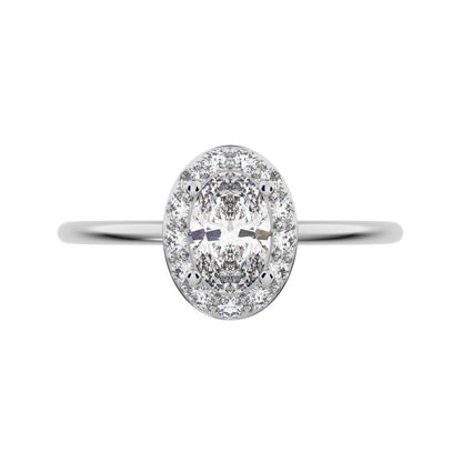 0.56 ct oval Cut Simulated Clear Diamond dainty Minimalist halo solitaire with accents cocktail 14K / 18K Solid White Gold everyday ring
