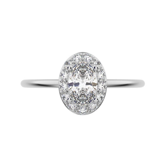 0.56 ct oval Cut Simulated Clear Diamond dainty Minimalist halo solitaire with accents cocktail 14K / 18K Solid White Gold everyday ring