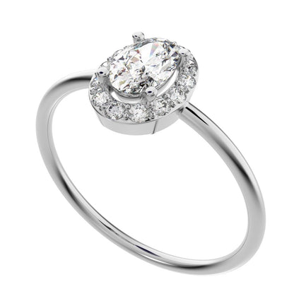 0.56 ct oval Cut Simulated Clear Diamond dainty Minimalist halo solitaire with accents cocktail 14K / 18K Solid White Gold everyday ring