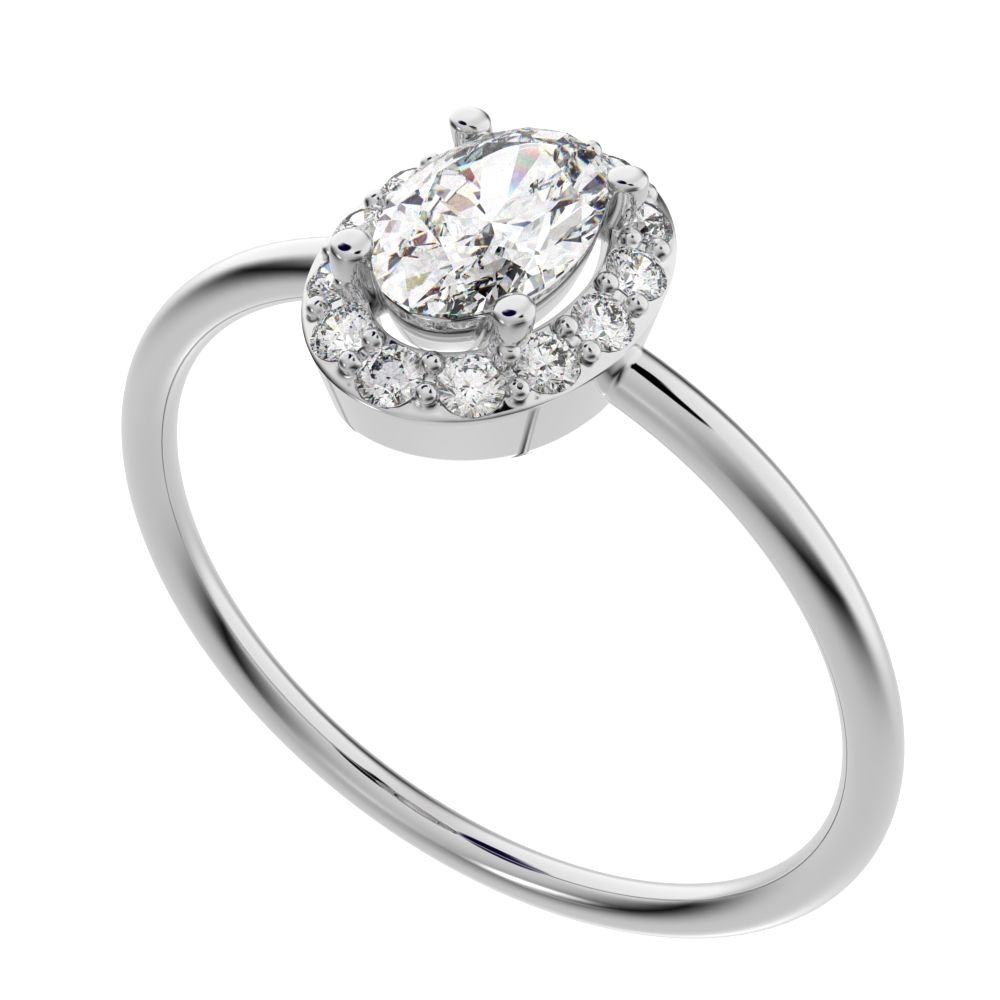 0.56 ct oval Cut Moissanite dainty Minimalist halo solitaire with accents light cocktail 14K / 18K Solid White Gold everyday ring