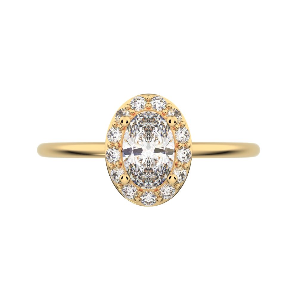 0.56 ct oval Cut Simulated Clear Diamond dainty Minimalist halo solitaire with accents cocktail 14K / 18K Solid Yellow Gold everyday ring