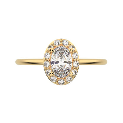 0.56 ct oval Cut Simulated Clear Diamond dainty Minimalist halo solitaire with accents cocktail 14K / 18K Solid Yellow Gold everyday ring