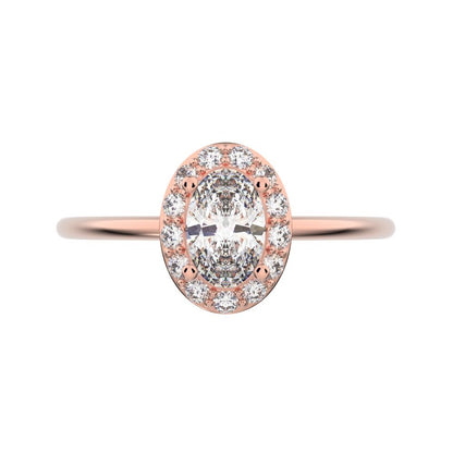 0.56 ct oval Cut Simulated Clear Diamond dainty Minimalist halo solitaire with accents cocktail 14K / 18K Solid Rose Gold everyday ring