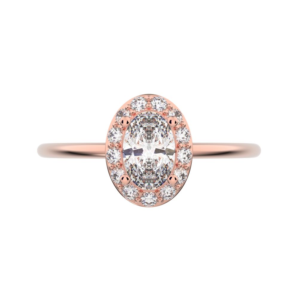 0.56 ct oval Cut Moissanite dainty Minimalist halo solitaire with accents light cocktail 14K / 18K Solid Rose Gold everyday ring