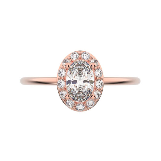 0.56 ct oval Cut Moissanite dainty Minimalist halo solitaire with accents light cocktail 14K / 18K Solid Rose Gold everyday ring