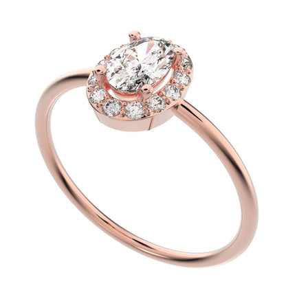 0.56 ct oval Cut Simulated Clear Diamond dainty Minimalist halo solitaire with accents cocktail 14K / 18K Solid Rose Gold everyday ring