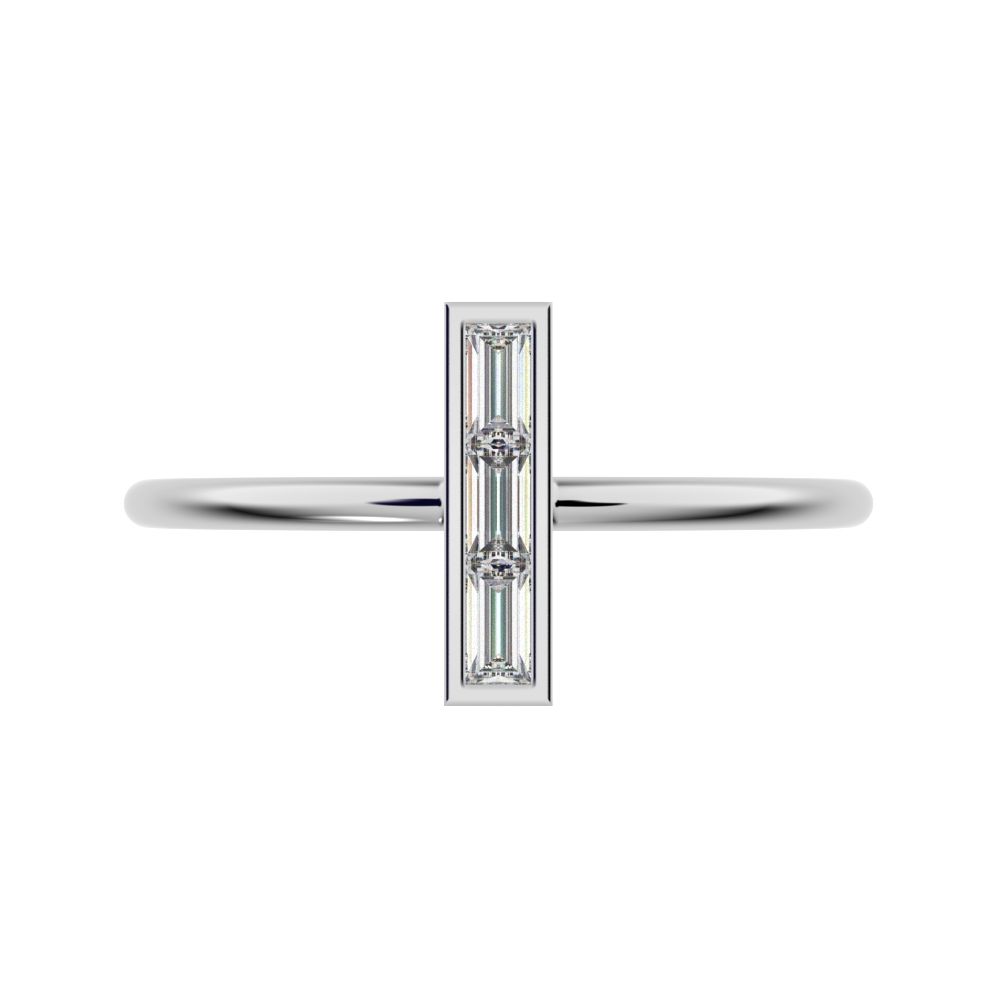 0.15 ct Baguette Cut Simulated Clear Diamond Minimalist Vertical Geometric rectangle cocktail 14K / 18K Solid White Gold everyday ring