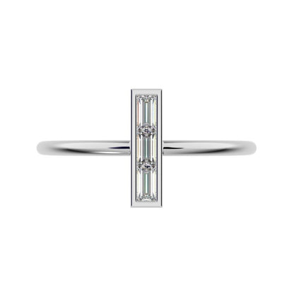 0.15 ct Baguette Cut Simulated Clear Diamond Minimalist Vertical Geometric rectangle cocktail 14K / 18K Solid White Gold everyday ring