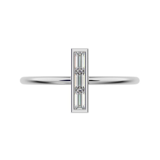 0.15 ct Baguette Cut Moissanite dainty Minimalist Vertical Geometric rectangle light cocktail 14K / 18K Solid White Gold everyday ring