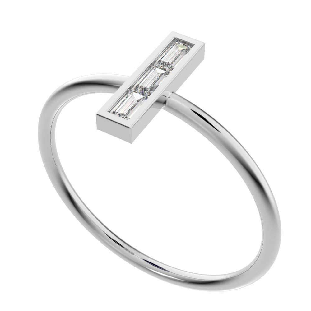 0.15 ct Baguette Cut Simulated Clear Diamond Minimalist Vertical Geometric rectangle cocktail 14K / 18K Solid White Gold everyday ring