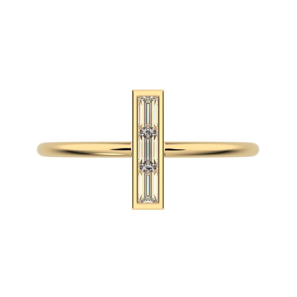 0.15 ct Baguette Cut Simulated Clear Diamond Minimalist Vertical Geometric rectangle cocktail 14K / 18K Solid Yellow Gold everyday ring