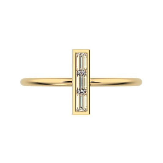0.15 ct Baguette Cut Moissanite dainty Minimalist Vertical Geometric rectangle light cocktail 14K / 18K Solid Yellow Gold everyday ring