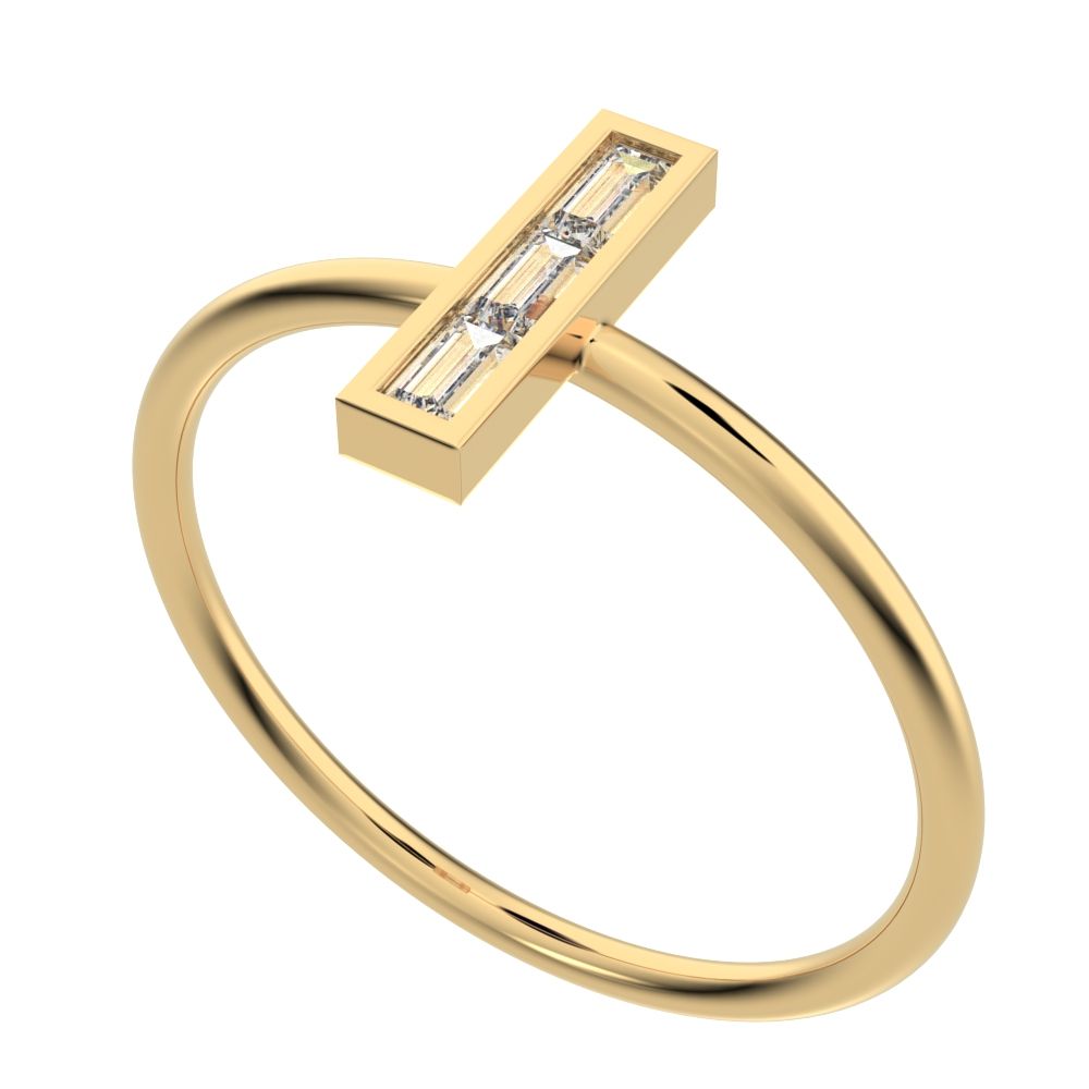 0.15 ct Baguette Cut Simulated Clear Diamond Minimalist Vertical Geometric rectangle cocktail 14K / 18K Solid Yellow Gold everyday ring