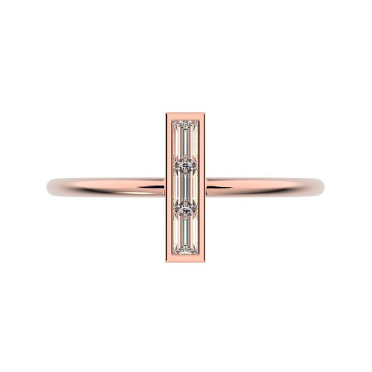 0.15 ct Baguette Cut Simulated Clear Diamond Minimalist Vertical Geometric rectangle cocktail 14K / 18K Solid Rose Gold everyday ring
