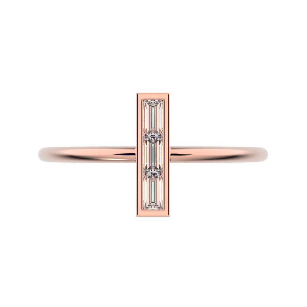 0.15 ct Baguette Cut Moissanite dainty Minimalist Vertical bezel Geometric rectangle light cocktail 14K / 18K Solid Rose Gold everyday ring